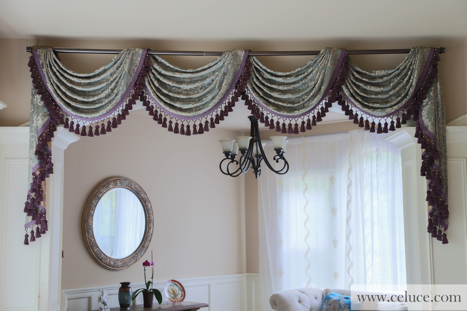 Egyptian Blue Pole Swag Valance Curtains